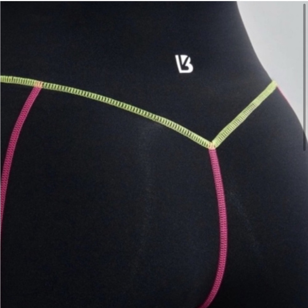 BuffBunny Black Leggings with Pink and Yellow Accents - Picture 2 of 3